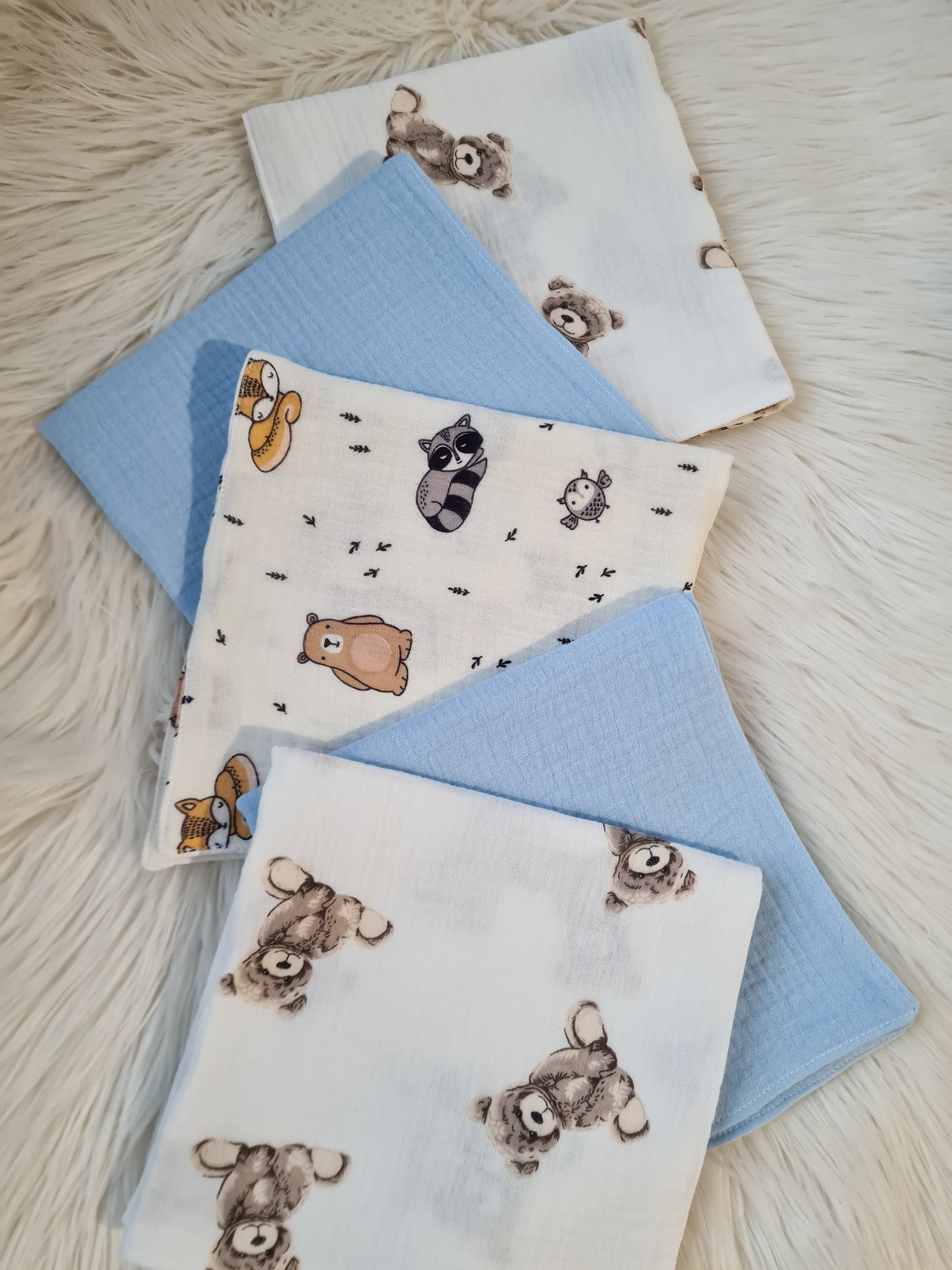 Muslino merliukų komplektas berniukui 40/40 cm 5 vnt