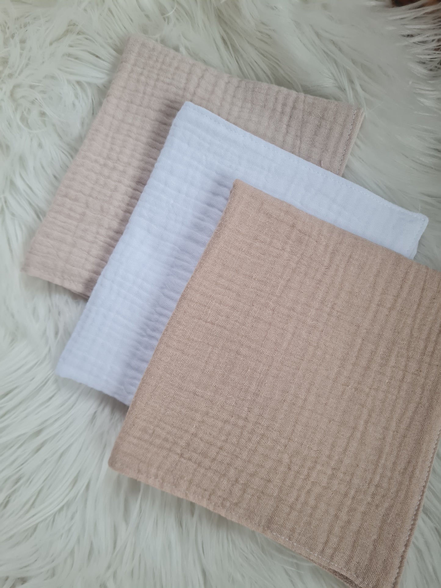 Neutralūs muslino merliukai 3 vnt komplektas