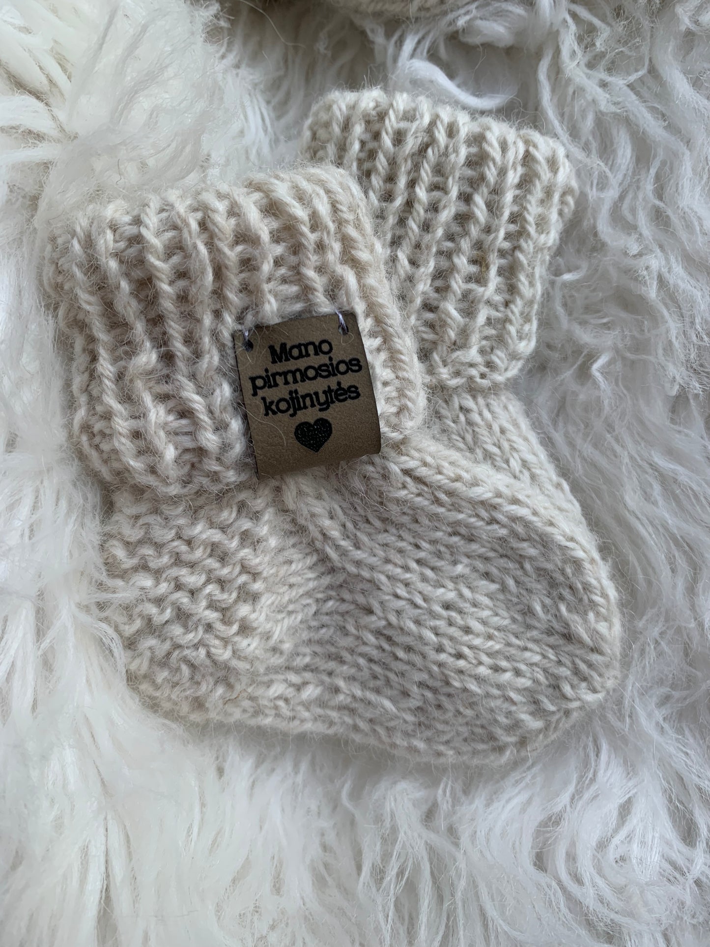 Švelnios alpakos vilnos kojinytės naujagimiui 9 cm