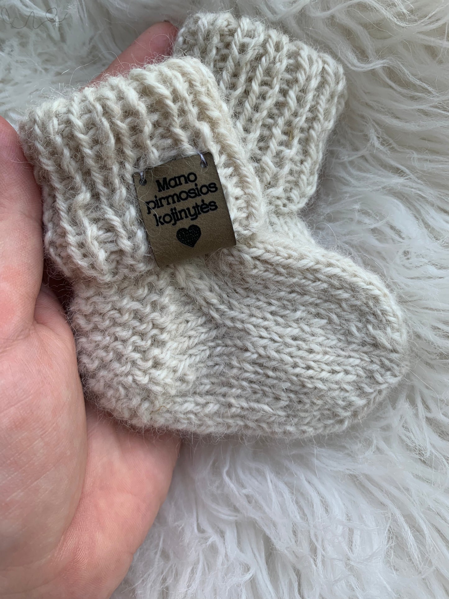 Švelnios alpakos vilnos kojinytės naujagimiui 9 cm