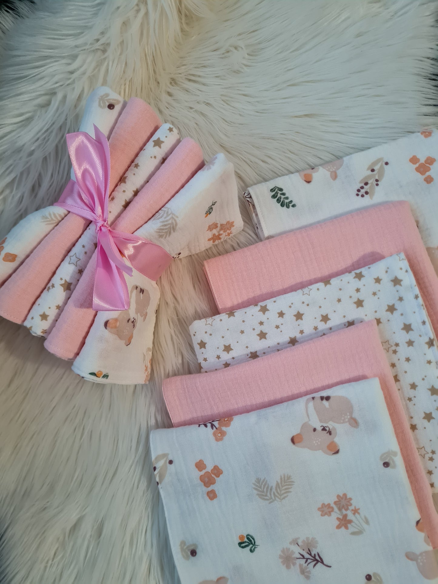 Muslino merliukų komplektas mergaitei 40/40 cm 5 vnt