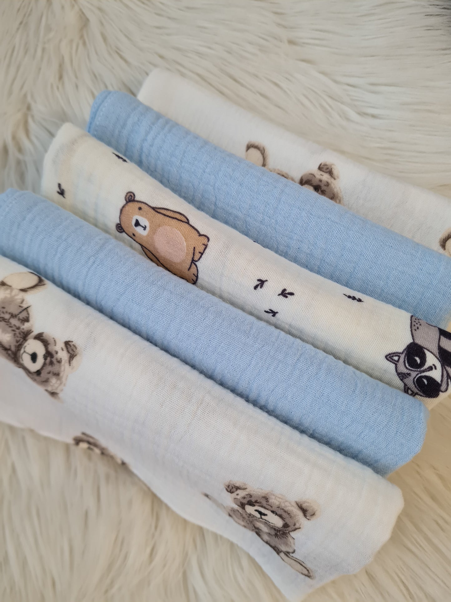 Muslino merliukų komplektas berniukui 40/40 cm 5 vnt