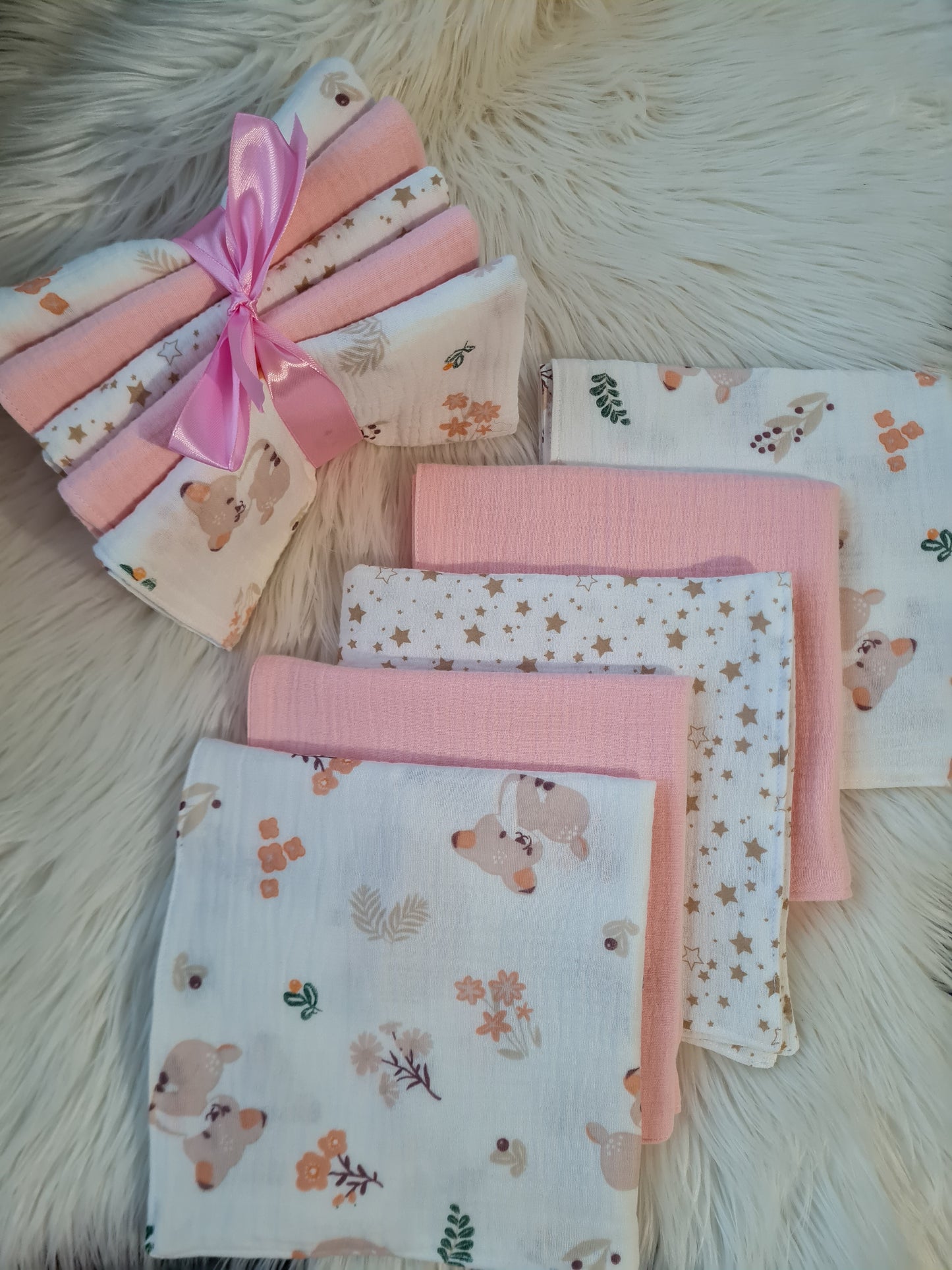 Muslino merliukų komplektas mergaitei 40/40 cm 5 vnt