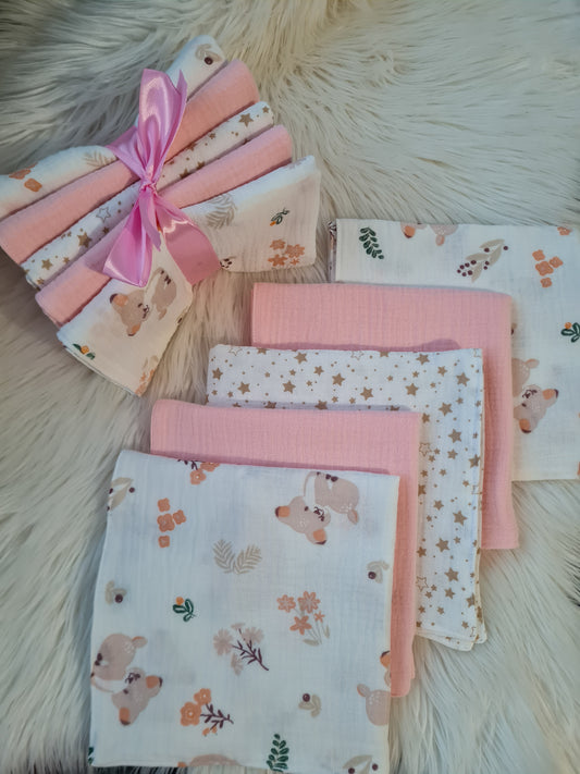 Muslino merliukų komplektas mergaitei 40/40 cm 5 vnt