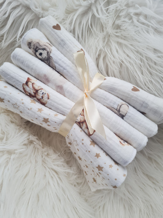 Muslino merliukų komplektas 40/40 cm 5 vnt