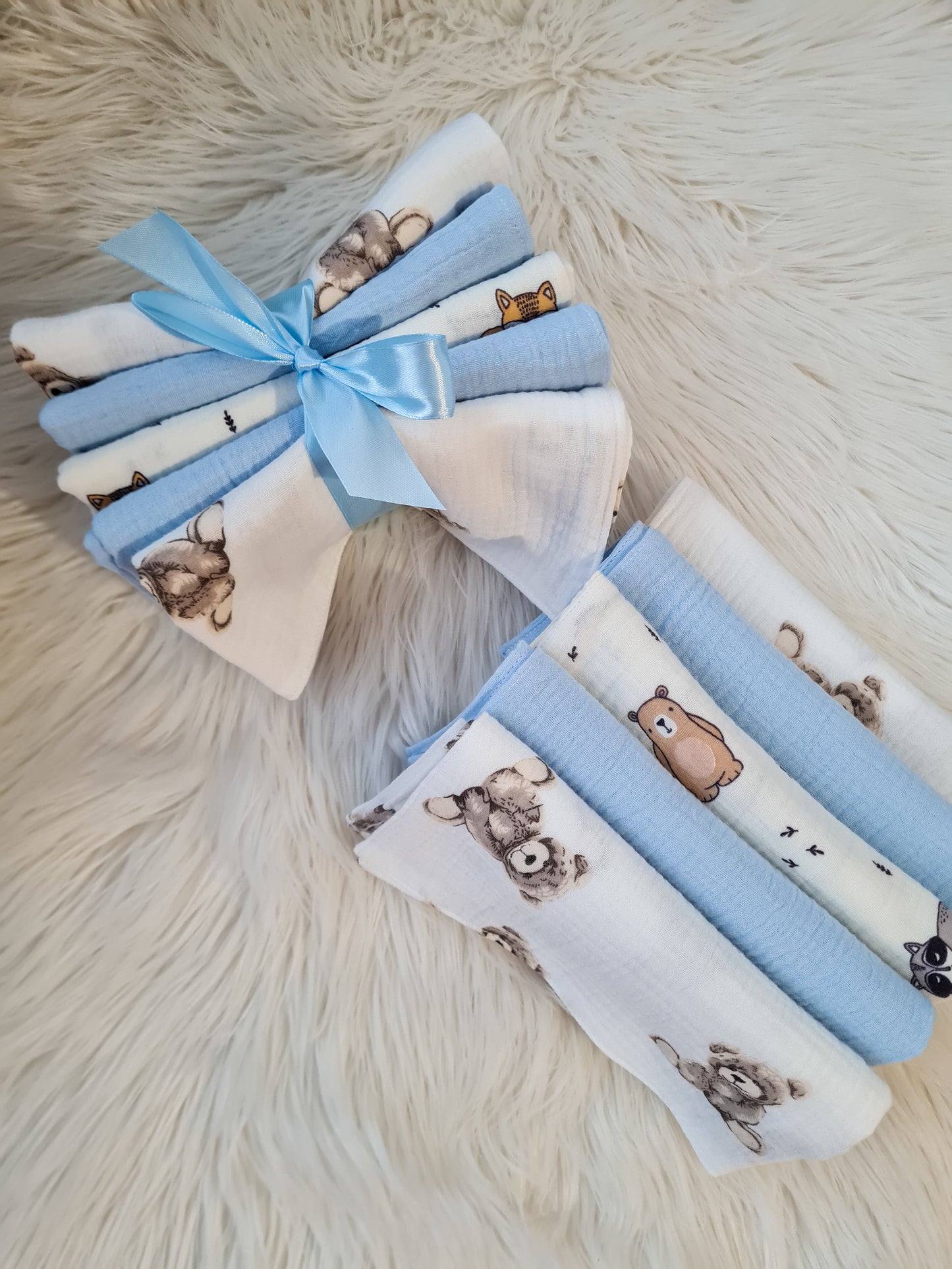 Muslino merliukų komplektas berniukui 40/40 cm 5 vnt